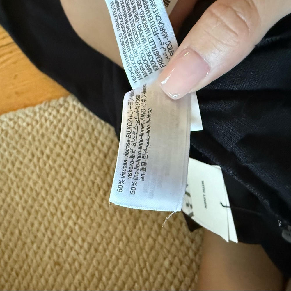 NWT Zara Black Wide-Leg Linen Pants Trousers with Elastic Waist - Picture 8 of 8